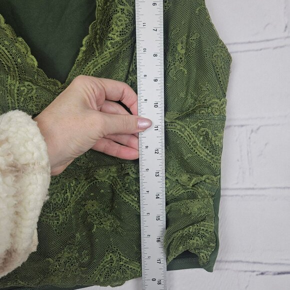 Green Lace Fairy Grunge Sleeveless Tank Top Shirt Cider Bow Womens L Y2K OOs - Picture 8 of 10